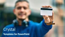 Presentation with credit card - Presentation consisting of young-hispanic-man-using-headphones background and a ocean colored foreground