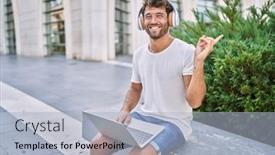  Presentation with headphones - Presentation theme featuring young-hispanic-man-using-headphones background and a  colored foreground