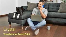  Presentation with laptop - Slides featuring young-hispanic-man-using-laptop background and a tawny brown colored foreground