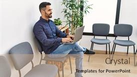  Presentation with waiting room - Presentation consisting of young-hispanic-man-using-laptop background and a coral colored foreground