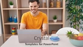  Presentation with laptop - Theme featuring young-hispanic-man-using-laptop background and a coral colored foreground