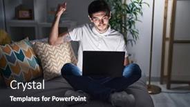  Presentation with muscle - Presentation design consisting of young-hispanic-man-using-laptop background and a wine colored foreground