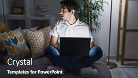  Presentation with laptop - Presentation theme with young-hispanic-man-using-laptop background and a wine colored foreground