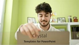  Presentation with laptop - Theme featuring young-hispanic-man-using-laptop background and a coral colored foreground