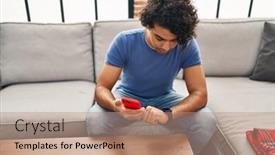  Presentation with smartphone - Theme featuring young-hispanic-man-using-smartphone background and a coral colored foreground