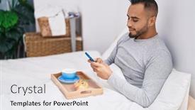  Presentation with smartphone - Slides consisting of young-hispanic-man-using-smartphone background and a white colored foreground