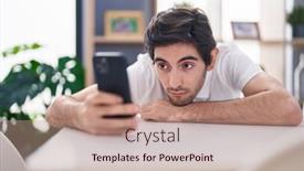  Presentation with smartphone - Slide deck having young-hispanic-man-using-smartphone background and a coral colored foreground