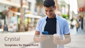  Presentation with smartphone - Presentation theme consisting of young-hispanic-man-using-smartphone and a lemonade colored foreground