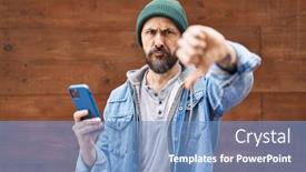  Presentation with smartphone - PPT theme consisting of young-hispanic-man-using-smartphone background and a teal colored foreground