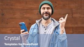  Presentation with smartphone - PPT theme featuring young-hispanic-man-using-smartphone background and a teal colored foreground