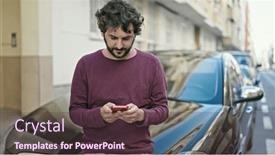  Presentation with smartphone - PPT layouts with young-hispanic-man-using-smartphone and a  colored foreground