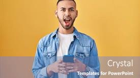  Presentation with anger - Presentation enhanced with young-hispanic-man-using-smartphone background and a teal colored foreground