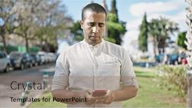  Presentation with smartphone - Presentation enhanced with young-hispanic-man-using-smartphone and a coral colored foreground