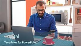  Presentation with smartphone - PPT theme enhanced with young-hispanic-man-using-smartphone and a ocean colored foreground