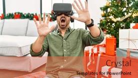  Presentation with christmas tree - Presentation theme with young-hispanic-man-using-vr background and a red colored foreground