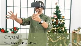  Presentation with christmas tree - Presentation design enhanced with young-hispanic-man-using-vr background and a seafoam green colored foreground