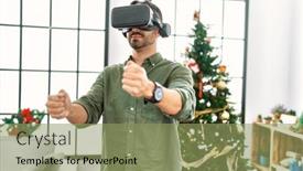  Presentation with christmas tree - Slide set consisting of young-hispanic-man-using-vr background and a seafoam green colored foreground