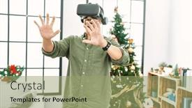  Presentation with christmas tree - Slides with young-hispanic-man-using-vr background and a mint green colored foreground