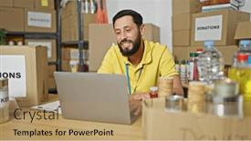  Presentation with call center - Theme consisting of young-hispanic-man-volunteer-smiling and a coral colored foreground