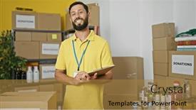  Presentation with volunteer - Presentation theme enhanced with young-hispanic-man-volunteer-smiling and a  colored foreground
