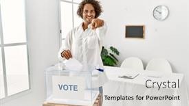  Presentation with voting - Theme enhanced with young-hispanic-man-voting-putting background and a light gray colored foreground