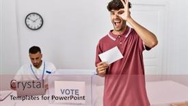  Presentation with voting - Slides enhanced with young-hispanic-man-voting-putting background and a coral colored foreground