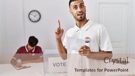  Presentation with voting - Slide set featuring young-hispanic-man-voting-putting background and a coral colored foreground