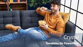  Presentation with movie - Slide set with young-hispanic-man-watching-movie background and a  colored foreground