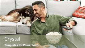  Presentation with dog christmas - Presentation theme enhanced with young-hispanic-man-watching-movie background and a violet colored foreground