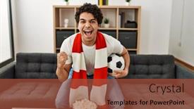  Presentation with soccer - PPT theme enhanced with young-hispanic-man-watching-soccer background and a red colored foreground