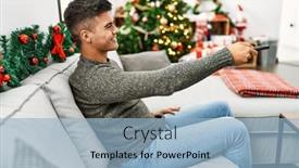  Presentation with christmas tree - Slides consisting of young-hispanic-man-watching-tv background and a light blue colored foreground