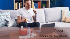  Presentation with first aid kit - Slides featuring young-hispanic-man-watching-video background and a violet colored foreground