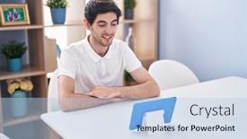  Presentation with video - PPT theme enhanced with young-hispanic-man-watching-video and a  colored foreground