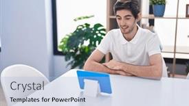  Presentation with video - Presentation theme with young-hispanic-man-watching-video and a  colored foreground