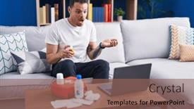  Presentation with first aid kit - PPT theme featuring young-hispanic-man-watching-video background and a violet colored foreground