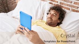  Presentation with video - Slides with young-hispanic-man-watching-video and a  colored foreground