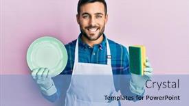  Presentation with apron - Amazing presentation design having young-hispanic-man-wearing-apron backdrop and a light blue colored foreground