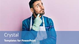  Presentation with apron - Slide set featuring young-hispanic-man-wearing-apron background and a teal colored foreground