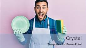  Presentation with apron - Beautiful presentation theme featuring young-hispanic-man-wearing-apron backdrop and a  colored foreground