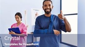  Presentation with physiotherapy - Presentation design with young-hispanic-man-wearing-arm background and a ocean colored foreground