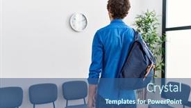  Presentation with waiting room - Theme having young-hispanic-man-wearing-backpack background and a ocean colored foreground