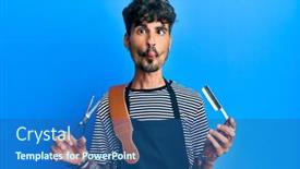  Presentation with barber - Colorful presentation theme enhanced with young-hispanic-man-wearing-barber backdrop and a ocean colored foreground