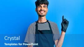  Presentation with barber - Beautiful presentation design featuring young-hispanic-man-wearing-barber backdrop and a ocean colored foreground
