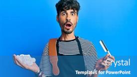  Presentation with barber - Colorful presentation design enhanced with young-hispanic-man-wearing-barber backdrop and a teal colored foreground