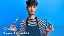 Presentation with barber - PPT theme having young-hispanic-man-wearing-barber background and a ocean colored foreground