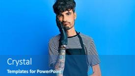  Presentation with barber - Presentation design featuring young-hispanic-man-wearing-barber background and a ocean colored foreground