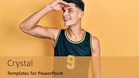  Presentation with far away - PPT layouts consisting of young-hispanic-man-wearing-basketball background and a yellow colored foreground