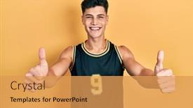  Presentation with basketball - PPT theme consisting of young-hispanic-man-wearing-basketball background and a yellow colored foreground