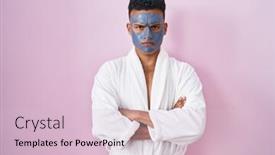  Presentation with wearing a surgical face mask - PPT theme with young-hispanic-man-wearing-beauty background and a lemonade colored foreground