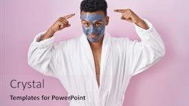  Presentation with great idea - PPT theme featuring young-hispanic-man-wearing-beauty background and a lemonade colored foreground